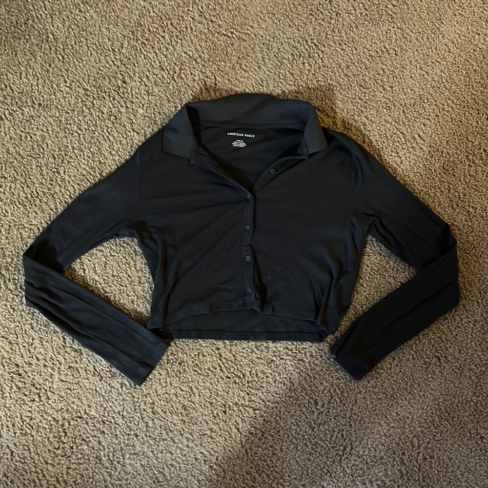 Ribbed, Cropped, Collared AE Long sleeve top
